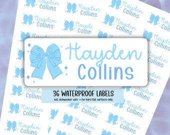 Blue Bow Personalized Name Labels,  Back to School Stickers, Daycare/Preschool Labels, School Supply Notebook Stickers, Kids Name Sticker