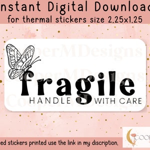 Fragile Handle With Care | Fragile Sticker | PNG | Fragile PNG | Digital Download | Business Supplies | Thermal Sticker | Fragile Butterfly