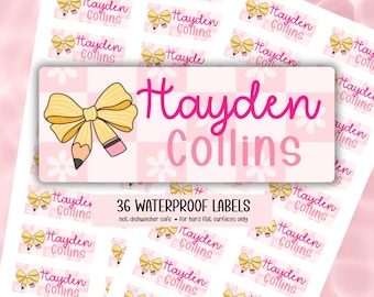 Personalized Pencil Bow Name Labels,  Back to School Stickers,  Kids Name Sticker, Preschool Name Labels, School Supply Notebook Stickers