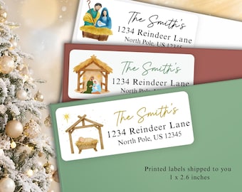 Nativity Scene Christmas Address Labels, Christian Holiday Return Mailing Sticker, Religious Custom Name Envelope Seals Christmas Card Label