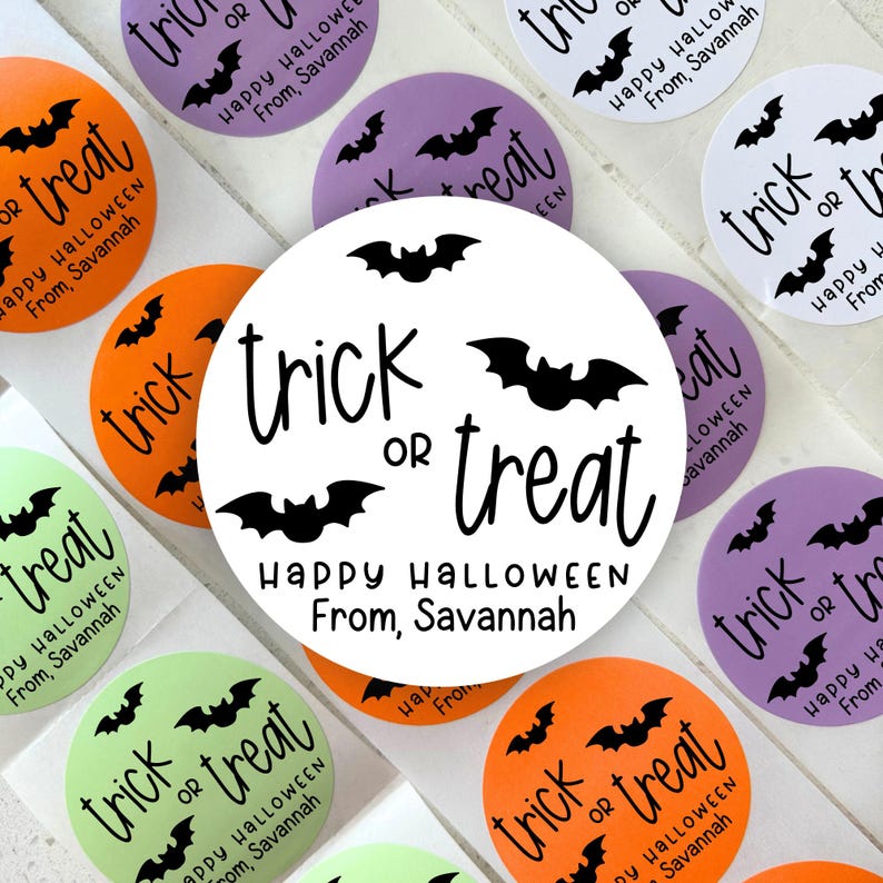 Personalized Halloween Stickers | Halloween Stickers | Trick or Treat Stickers | Happy Halloween Labels | Treat Bag Stickers, Halloween Tags image 1
