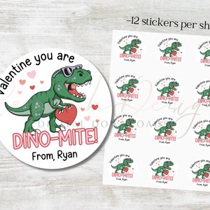 Dinosaur Valentine's day stickers | Personalized Valentine's Day Stickers | Custom Valentine | Classroom Valentines labels | Kids Valentine
