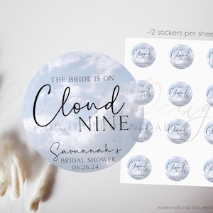 The Bride is on Cloud Nine, Bridal Shower Labels, Bachelorette Party Favors, Thank You Labels, Engagement Party Labels, Personalized Sticker