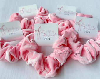 Pink Velvet Bow Scrunchies, She's Tying The Knot Bridal Favor, Coquette, Girly