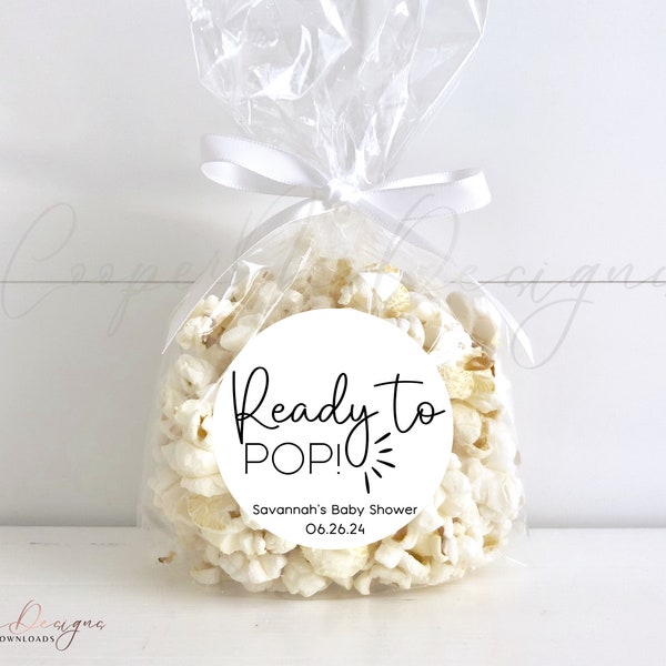 Ready To Pop Baby Shower Tag, Popcorn Favor Tag or Sticker, About To Pop Baby Shower Label, Circle or Square, Baby Shower Popcorn Tag