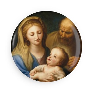 Holy Family - Round Button Magnet - Catholic Christmas - Catholic Christmas Gifts - Catholic Home Decor - Catholic Kitchen Decor