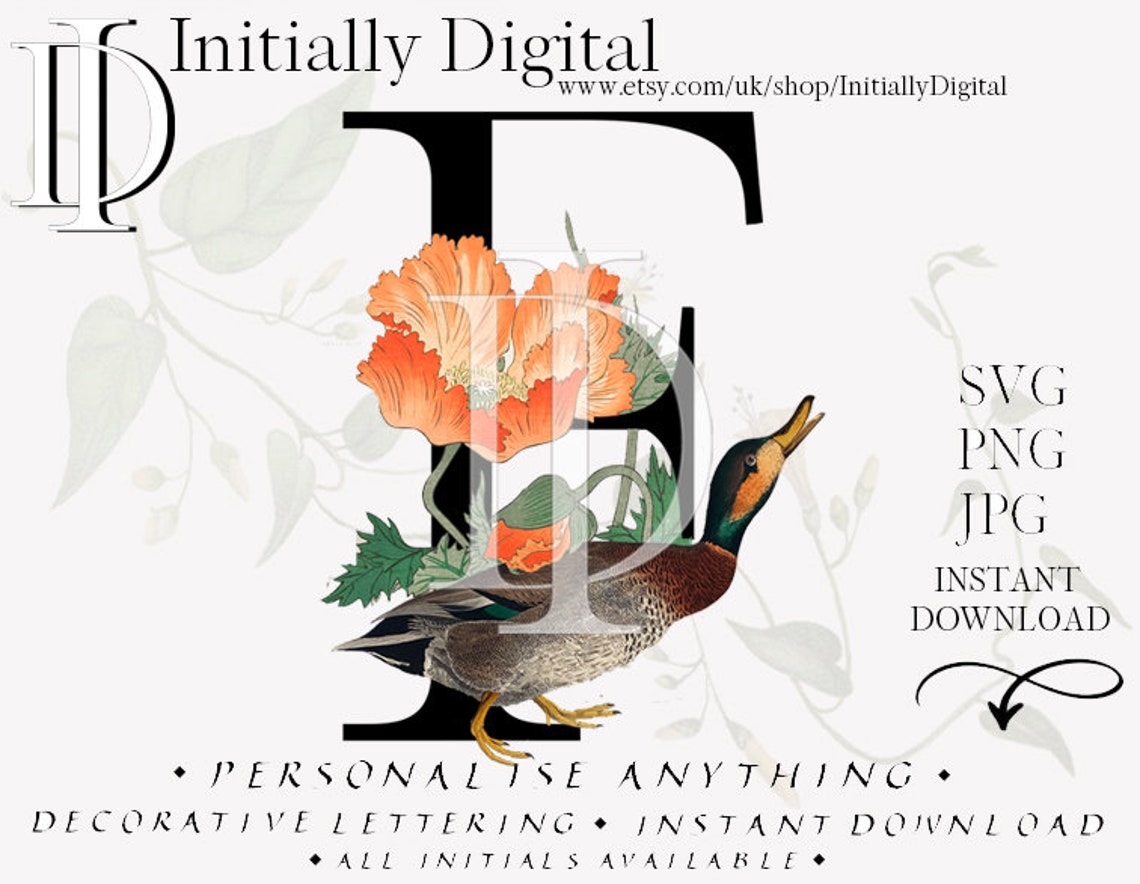 Canard colvert Alphabet imprimable Lettre 'F' Monogram Etsy
