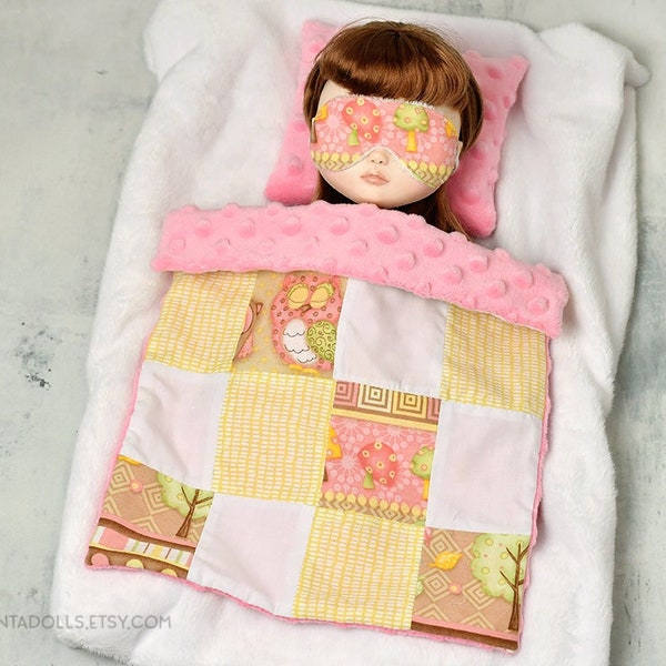 Bedding Set for Blythe, Blanket, Pillow, Sleepmask - handmade OOAK