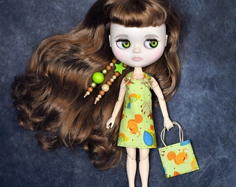 Puppenkleid + Tasche für Blythe, 1/6 handgemachte Puppenkleidung, 12" Mode