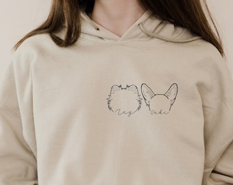 Personalized Dog Ears Outline Hoodie Sweatshirt Custom Pet Cat