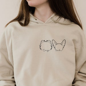 Personalized Dog Ears Outline Hoodie Sweatshirt | Custom Pet Cat Line Drawing Hooded Sweatshirt | Dog Memorial Gift | Cat Ears Hoodie