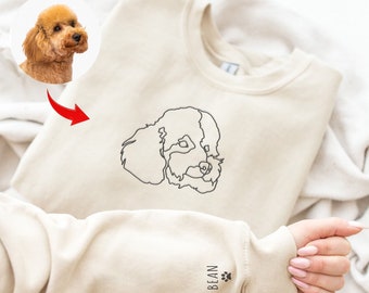 Dog Outline Embroidered Sweater | Embroidery Sleeve Sweatshirt with Dog Name | Dog Mom Gift | Dog Lover Gift