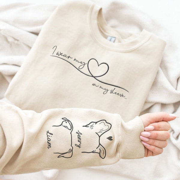 Pet-Inspired Fashion: Embroidered Dog Ear Outline Sleeve Sweatshirt | I Wear My Heart On My Sleeve with Dog Names