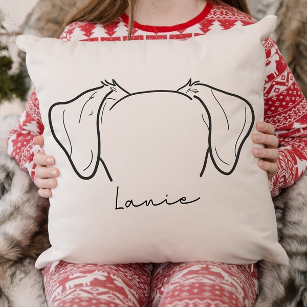 Custom Pet Ears Outline Pillow, Customized Ears Hand-drawing Dog Pillow, Personalized Dog Painting Pillows Cases, Customizable Dog Pillow