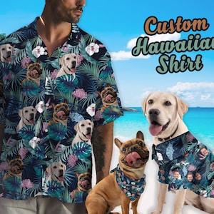 Create Your Own Custom Hawaiian Shirt Dog Face, Personalized Pet Face Hawaii Style, Dog Hawaiian Shirt, Pet Bandana