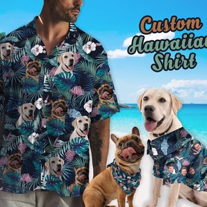 Create Your Own Custom Hawaiian Shirt Dog Face, Personalized Pet Face Hawaii Style, Dog Hawaiian Shirt, Pet Bandana