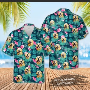 Dog Personalized Hawaiian Shirt Men, Short Sleeve Hawaiian Aloha Shirt, Hawaii Style,  Hawaii Honeymoon Shirt, Meaningful Birthday Presents