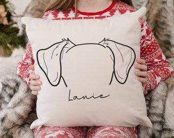 Custom Pet Ears Outline Pillow, Customized Ears Hand-drawing Dog Pillow, Personalized Dog Painting Pillows Cases, Customizable Dog Pillow