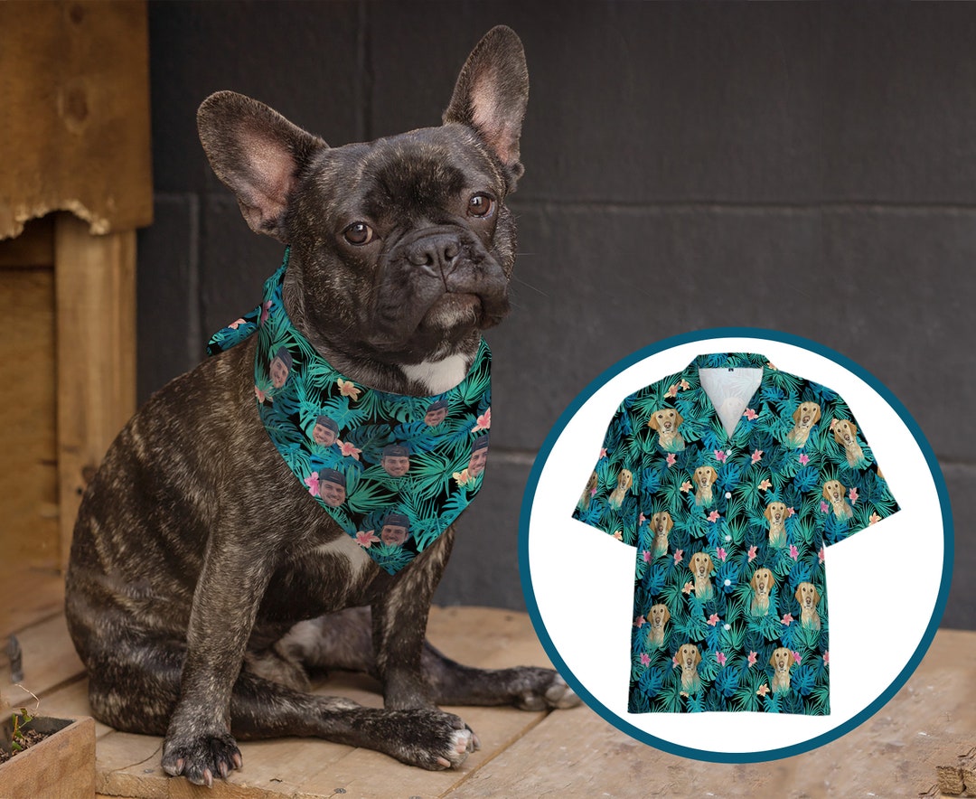 Personalized Dog Bandanas With Pet Photo, Custom Green Hawaiian Pet
