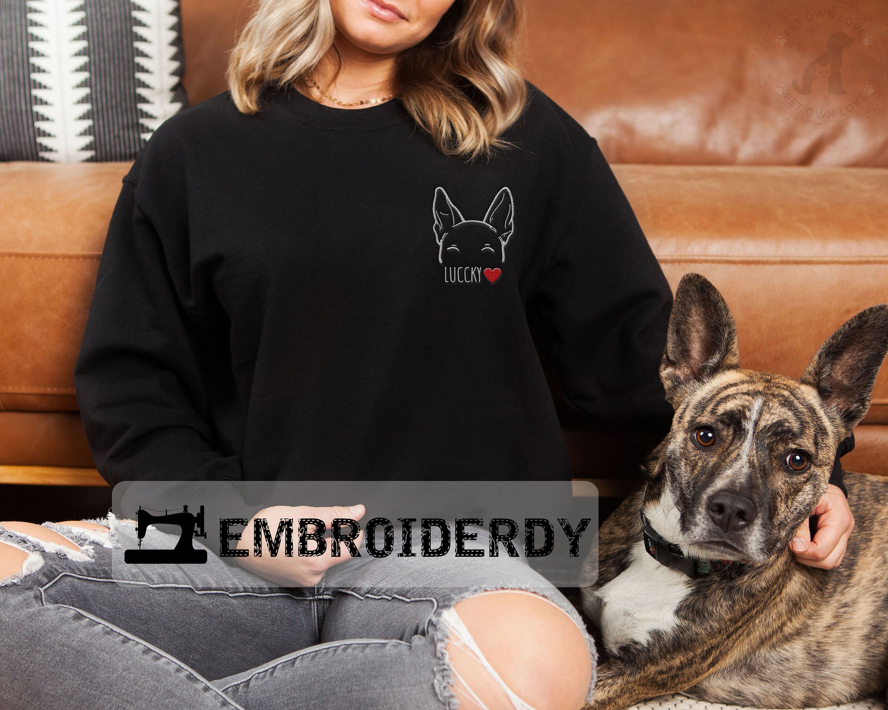 Custom Dog Ears Outline Embroidery Crewneck Sweatshirt - Etsy