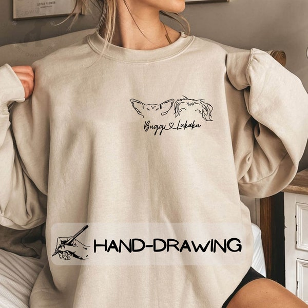 Custom Dog Ears Outline Tattoo Inspired Sweatshirt | Graphic Custom Dog Portrait Sweater | Dog Moms Gift | Pet Line Drawing from Photo