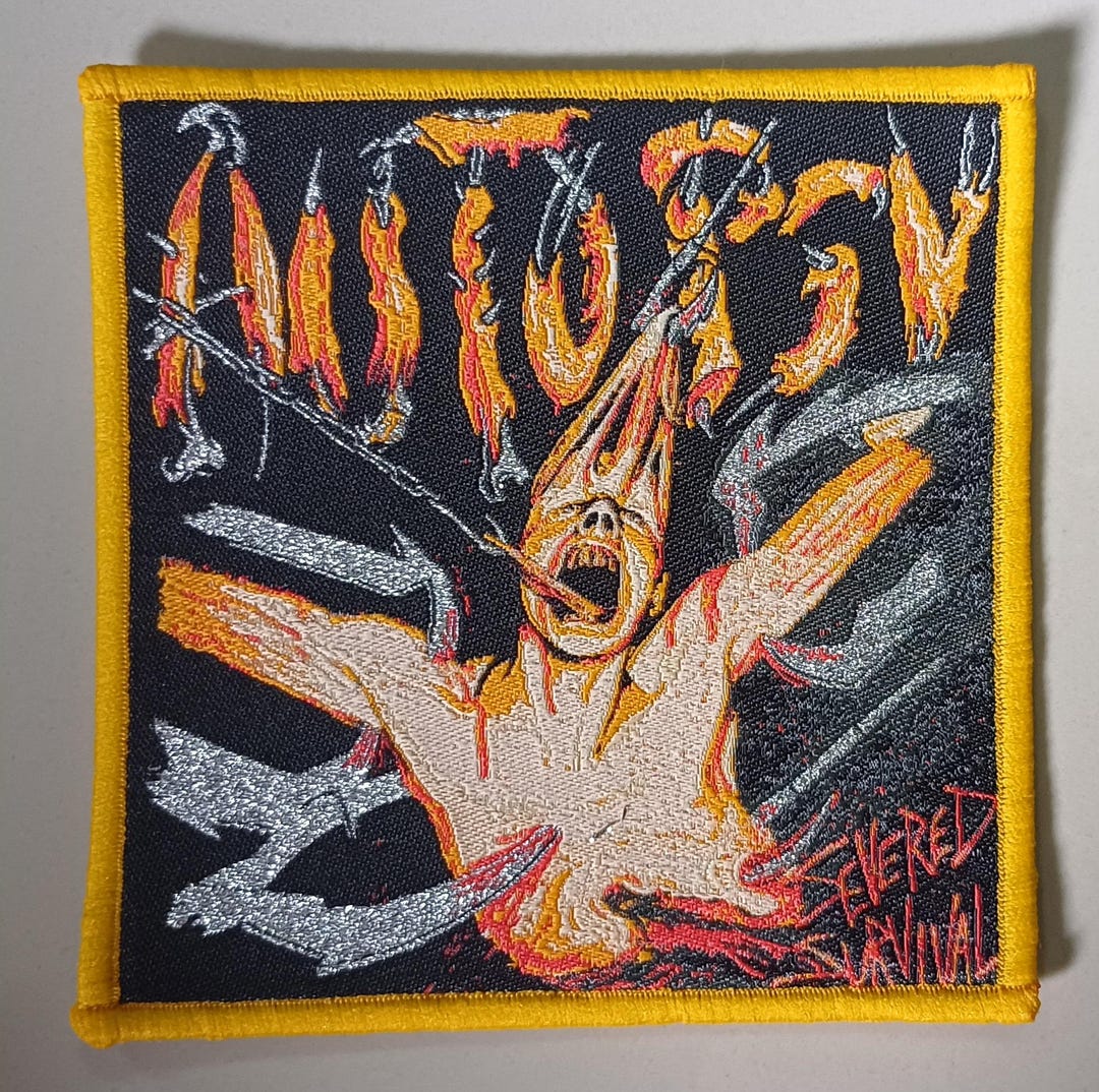 AUTOPSY “severed Survival” Woven Patch Yellow Border Dead Stock