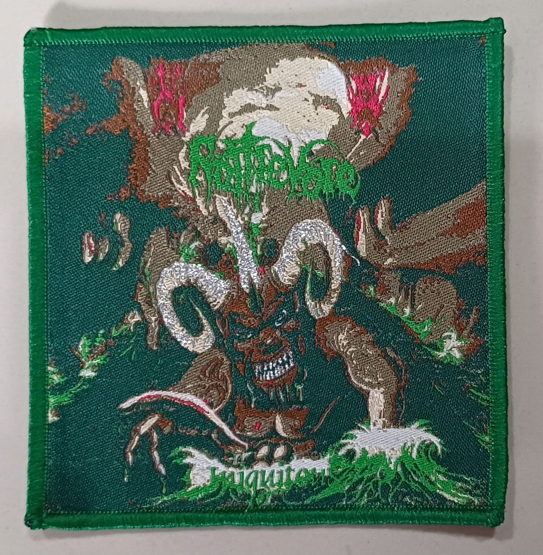 ROTTREVORE "Iniquitous" Woven Patch Green Border dead stock, brutal death metal limited