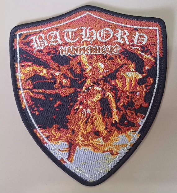 BATHORY “hammerheart” Shield Woven Patch Silver Version Viking