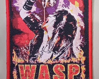 W.A.S.P. &quot;Blackie with Skull&quot; woven Patch Red border LA gram heavy metal hard rock limited rare