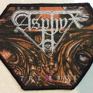 Asphyx "The Rack" Woven Patch, Diamond Shape, Black Border