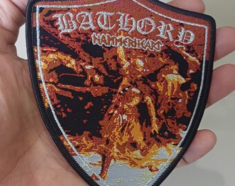 BATHORY “hammerheart” Shield Woven Patch Silver Version Viking