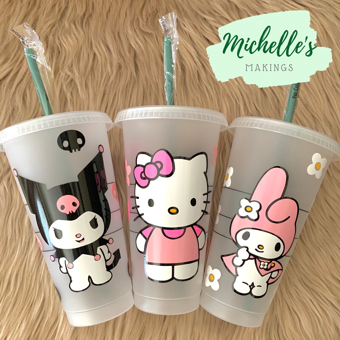 Sanrio kuromi Hello Kitty or Melody Starbucks Cold Cup Etsy