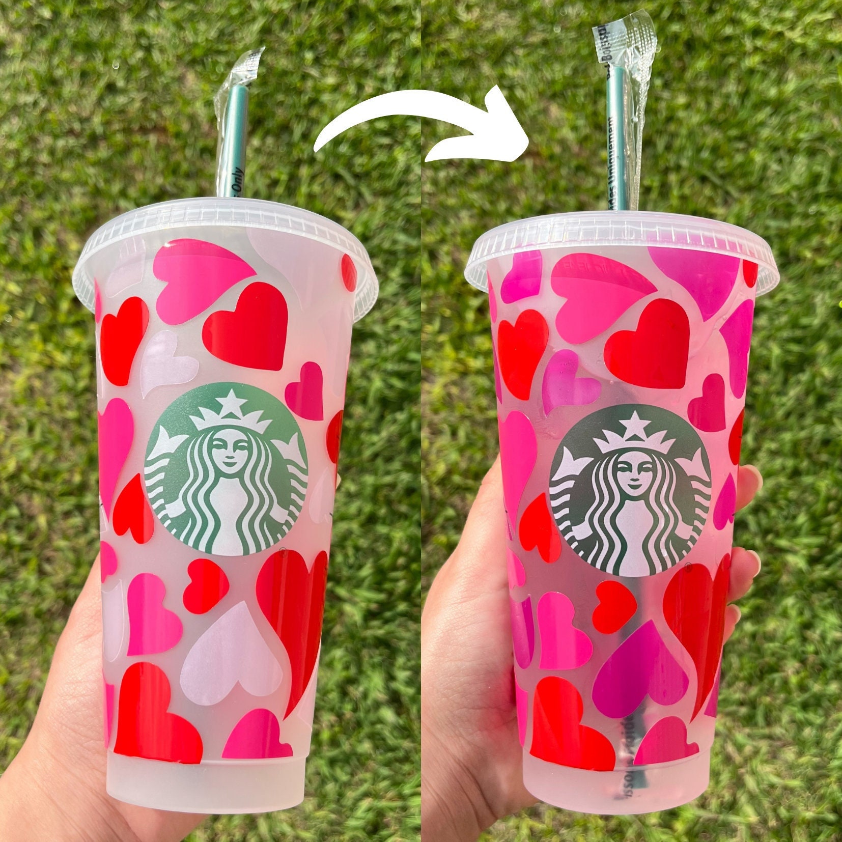 STARBUCKS Love Heart Rose Reusable Cups Valentine's Day 2019 Grande 16oz  Coffee Cups (2pcs)