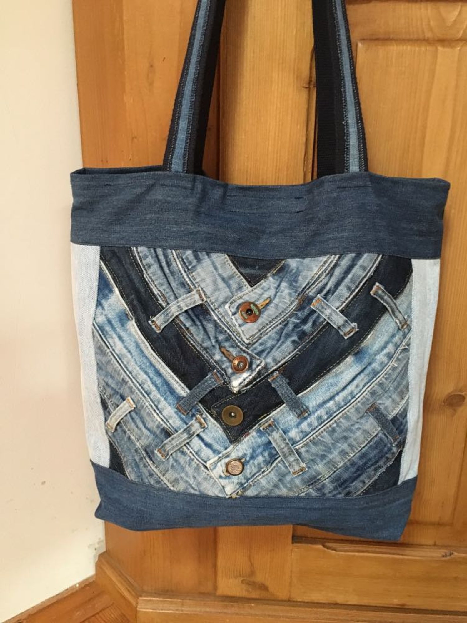 Jeanstasche recycelte Jeans Baumwolle blaue Jeans große | Etsy