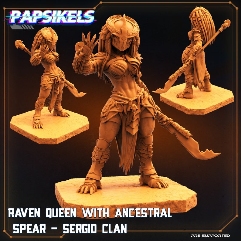 Raven Queen with Ancestral Spear Predator Fan Art sculpted by Papsikels image 1