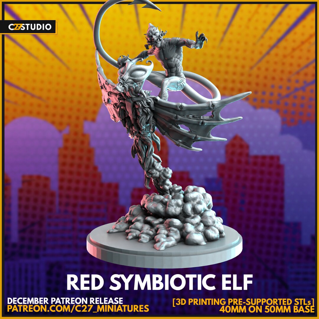 Red Symbiotic Elf / Red Goblin 40mm Miniature (sculpted by
