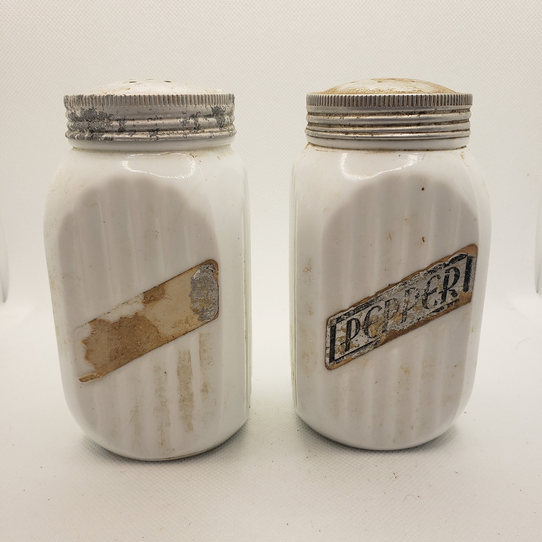 Vintage White Milk Glass Salt and Pepper Shakers Etsy