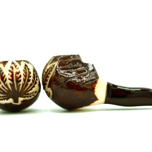 Hemp leaf carved smoking pipe Tagua pipe art smoking pipe handmade stoner pipe tobacco pipe smoking tagua handcarved pipe tagua wood pipe