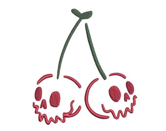 Skull Cherries Embroidery File | Digital Cherry Instant Download | Goth Emo Edgy Aesthetic Embroidery Machine File