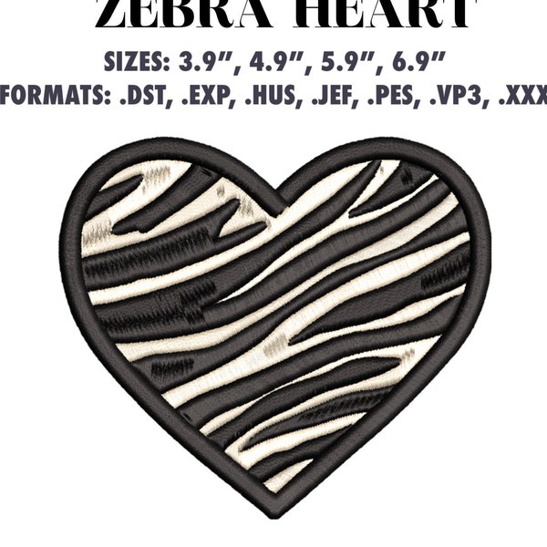 Zebra Print Heart Embroidery File | Cottage Core Embroidery Machine Design | Animal Lover | Instant Download | Valentine’s Day