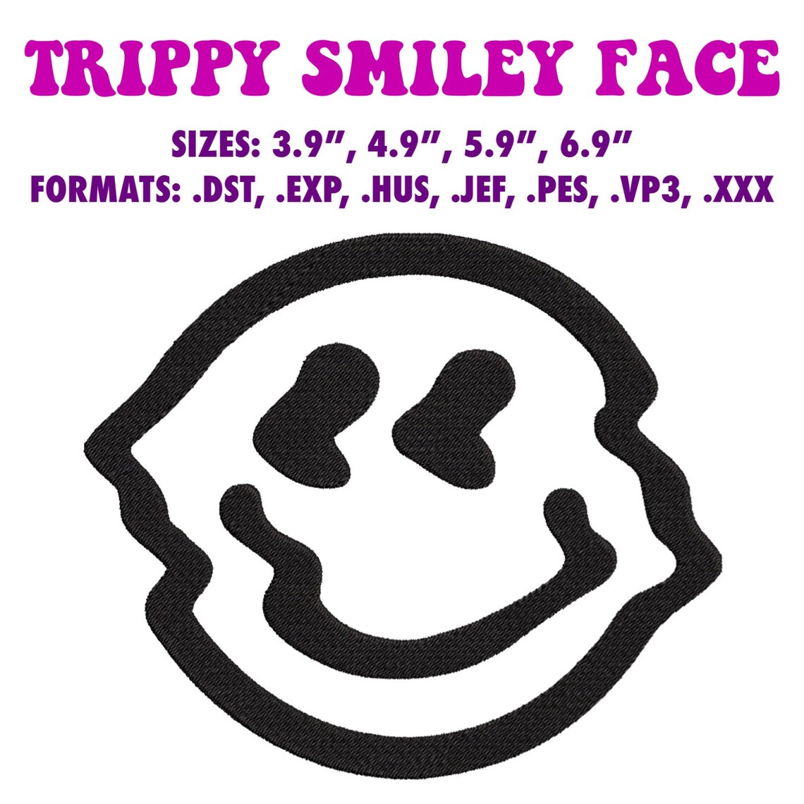 Trippy Smiley Face Embroidery File | Distorted Smile Embroidery Design ...