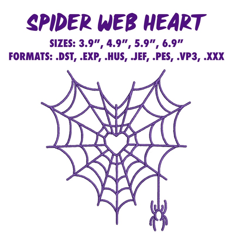 Spider Web Heart Embroidery File | Halloween Embroidery Design Download | Spooky Heart Instant Download Embroidery Machine Applique image 1