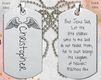 Loss of Child Gift | Matthew 19:14 | Personalized Dog Tag Necklace | Personalized Gifts | Fathers Day Gift | Gifts for Men