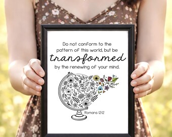 Romans 12:12 Printable Wall Art | Christian Floral Scripture Decor | Bible Verse JPG & PNG Digital Download