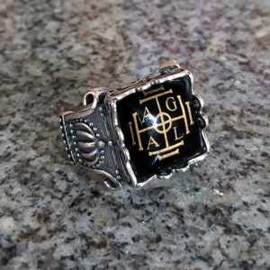 AGLA Sigil Ring | John Dee | Sterling Silver | Gold-leaf Inscribed under Glass Dome | Adjustable Fit | Protection
