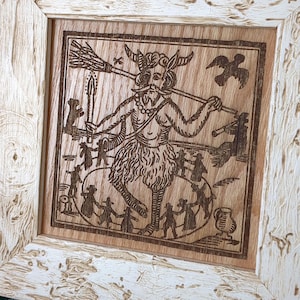Puck | Robin Goodfellow, 1629 | Woodcut | 9&quot;x9&quot; Framed Oak Veneer Etching | Handmade | Folklore | Mythological | Esoteric | Vintage Art
