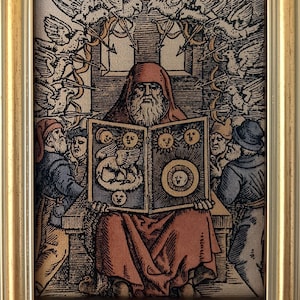 Hermes Trismegistus | De Chemica Senioris, 1566 | Handmade Woodcut Reproduction on Canvas | 5"x7" | Choice of Frames