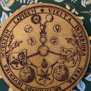 Acrostico Rosacrociano / Piatto d&#39;altare in legno inciso / Scelta di dimensioni / Società segreta esoterica / Protezione / Meditazione / Wicca / Mandala