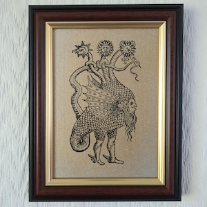 Pitón Mercurio / Dragón Alquímico / Siglo XV / Reproducción artesanal sobre lienzo / 13 x 18 cm / Elección de marcos