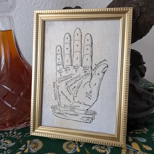 Tabla de quiromancia / Tricasso de Cerasi, 1560 / Reproducción hecha a mano enmarcada sobre lienzo / 5"x7" / Ocultismo / Astrología / Arte metafísico